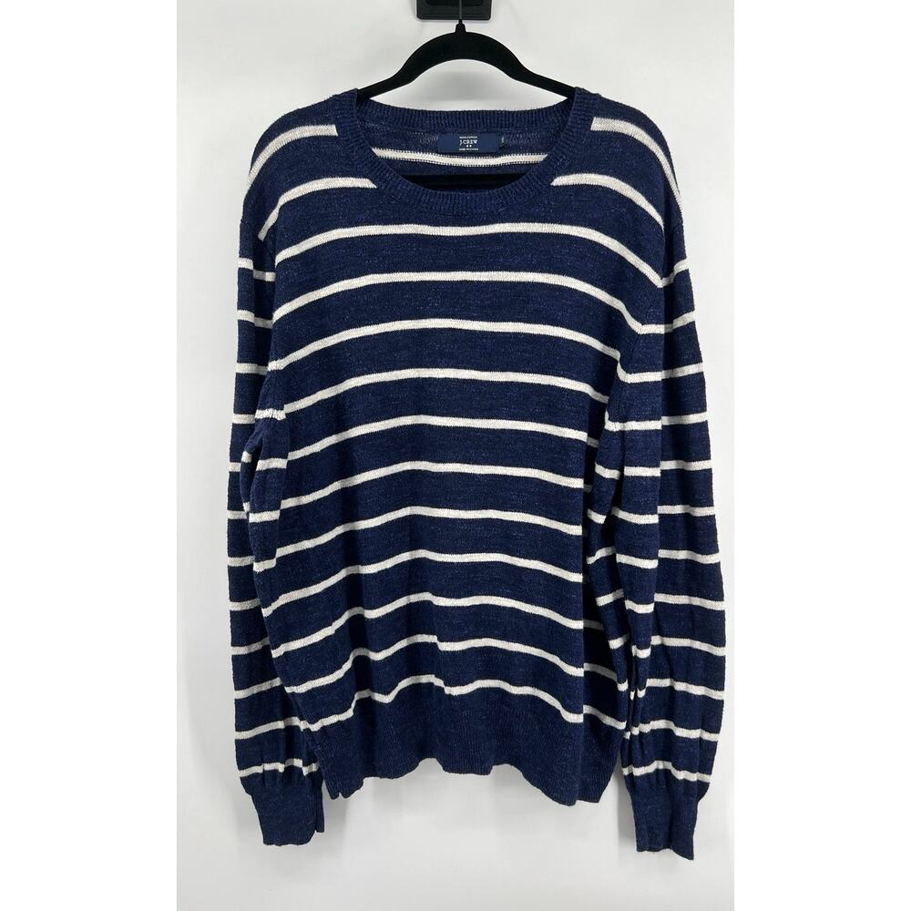 J.Crew Men's Cotton Crewneck Sweater Size XXL Navy and White Striped Coastal